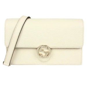 Gucci Logo Print Leather Crossbody Bag in White –